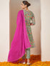 Janasya Women's Mint Green Pure Cotton Yoke Embroidered Floral Printed Straight Kurta Set